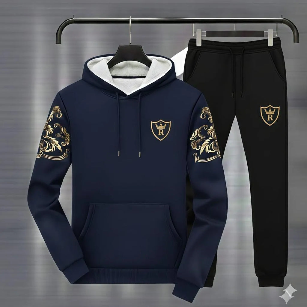 Men Royal Crest Blue Hoodie Track Suit Winter Warm Fleece