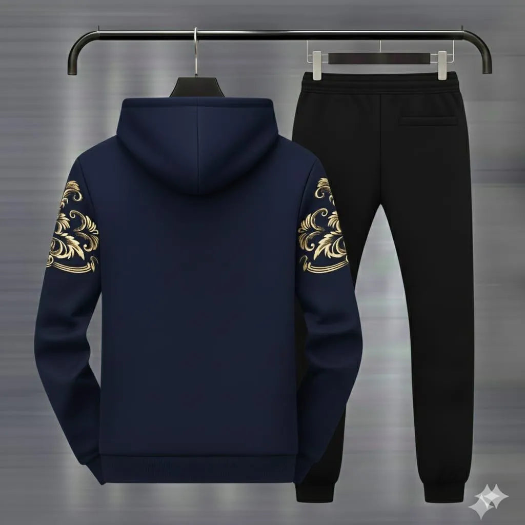 Men Royal Crest Blue Hoodie Track Suit Winter Warm Fleece