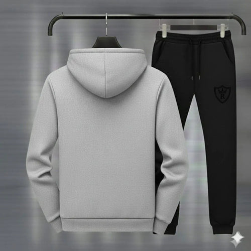 Men Grey Black Royal Crest Hoodie Track Suit Winter Fleece