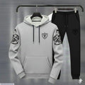 Men Grey Black Royal Crest Hoodie Track Suit Winter Fleece