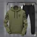 Men Royal Crest Hoodie Track Suit Green Black Fleece
