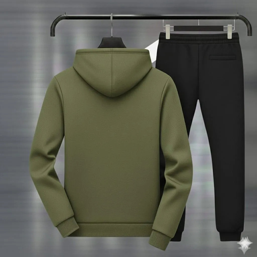 Men Royal Crest Hoodie Track Suit Green Black Fleece