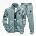 Men Fleece Printed Track Suit Grey Slim Fit Winter